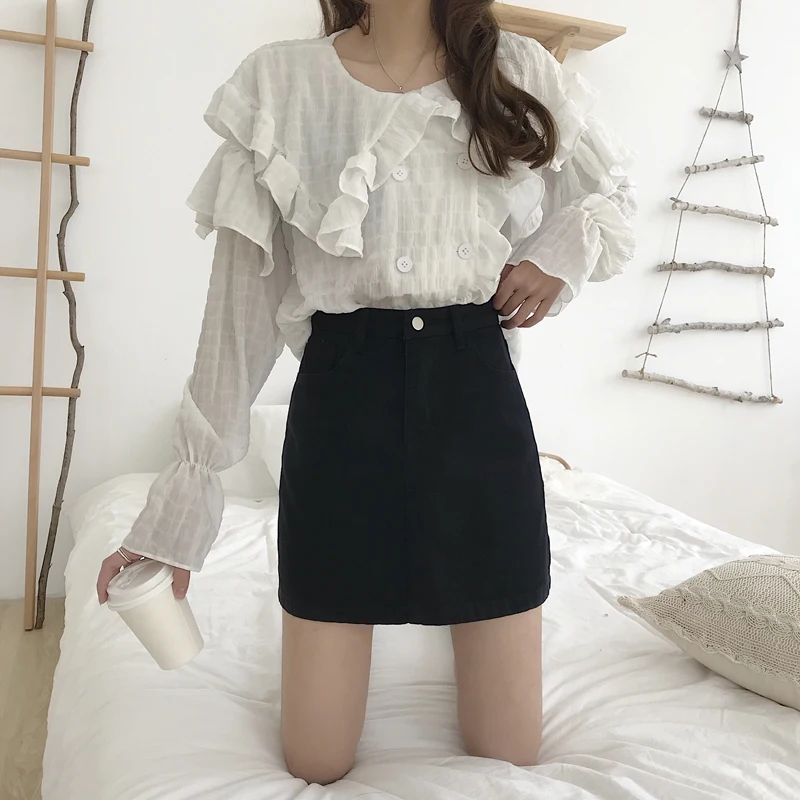 Корейская однотонная Новая повседневная модная женская короткая S-5XL с завышенной талией трапециевидной формы Ulzzang в стиле Харадзюку