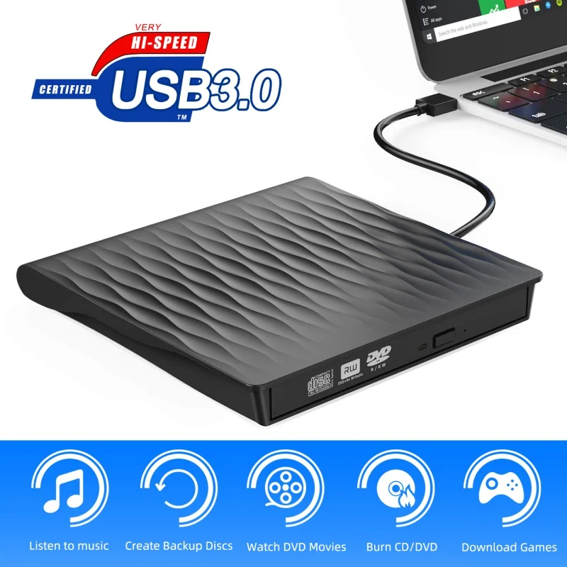 Внешний CD DVD диска USB 3,0 тонкий Портативный внешний RW записывающийся-высокая Скорость данных Передача USB оптических дисков