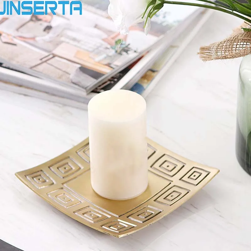 

JINSERTA Metal Storage Tray Jewelry Display Plate Cosmetic Organizer Iron Home Desktop Sundries Candle Decorative Tray