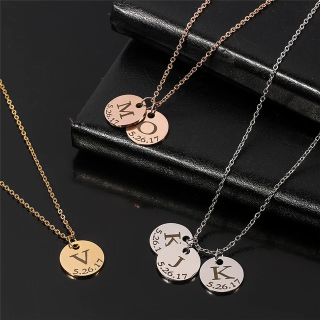  Delicate Initial Disc Necklace Mothers Day Jewelry Gift for Mom  Grandma Rose Gold Silver Initial Necklaces for Women Best Friend  Personalized Bridesmaids Dainty Custom Charm Pendant Mother's Day - CN 