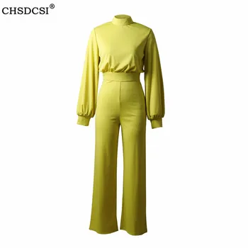 

Elegant Sexy Rompers Women Long Sleeve Casual Wide Legs Jumpsuits Solid Yellow White Black Plus Size Bodysuits Overal