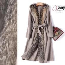 

Shuchan Luxurious Patchwork Fox Fur Womens Coat 70% Wool 30% Rabbit High Street Scarf Collar Abrigos Mujer Invierno Slim