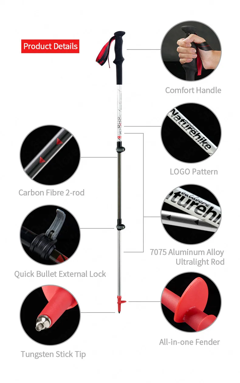 NatureHike палки для скандинавских прогулок сверхлегкие 185 г высокопрочная трость из углеродного волокна телескопическая походная палка NH17D006-D