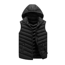 Корейский стиль, зимний мужской жилет с капюшоном, Молодежный приталенный Повседневный жилет, сплошной цвет, стоячий воротник, без рукавов, пальто для мужчин