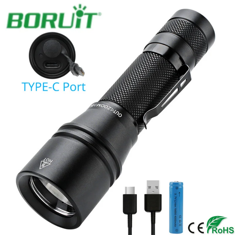 high powered flashlights BORUiT1000LM  T6 LED Flashlight High Power Torch 5-Mde Zoom Bicycle Light Powerful Lantern With 18650 Type-c Rechargeable Lamp pelican flashlights