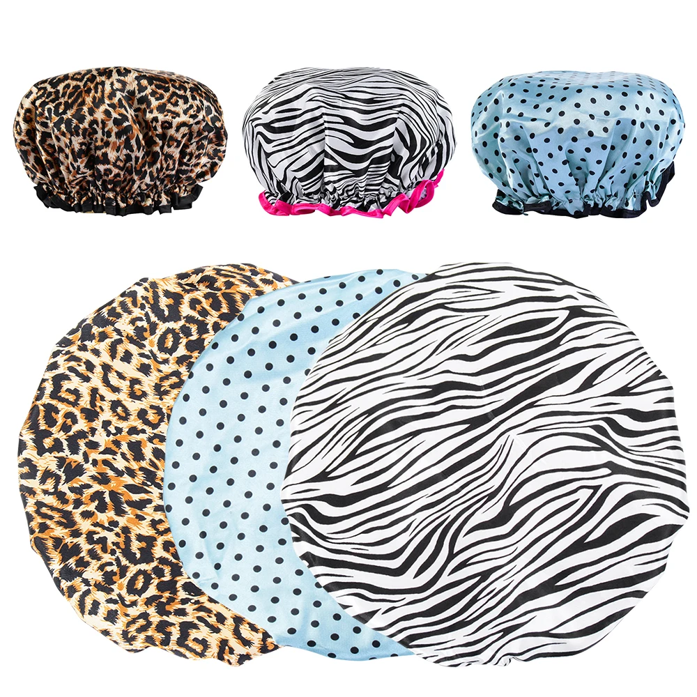 Towel Shower-Caps Bath-Hat Waterproof Hair-Cover Women 1pc Thick Leopard-Printing Double-Layer