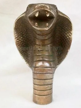 

715+++Chinese Old Bronze Hand Carved Cobra Statue Cane Walking Stick Head