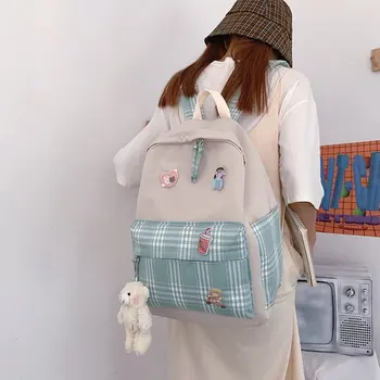 

Teenage Girls School Backpacks for Women 2020 New Fashion Plaid Cute Soft Canvas Large Capacity Shoulder Bags Laptop Backpacks