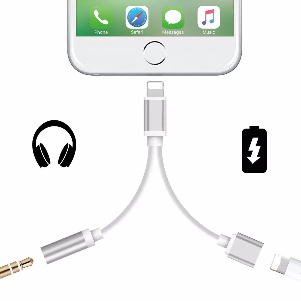 2 в 1 Наушники для зарядки iPhone X 7 8 Plus двойной адаптер с аудиоразъемом разветвитель для наушников кабель для 2 в 1 usb type-C до 3,5 мм