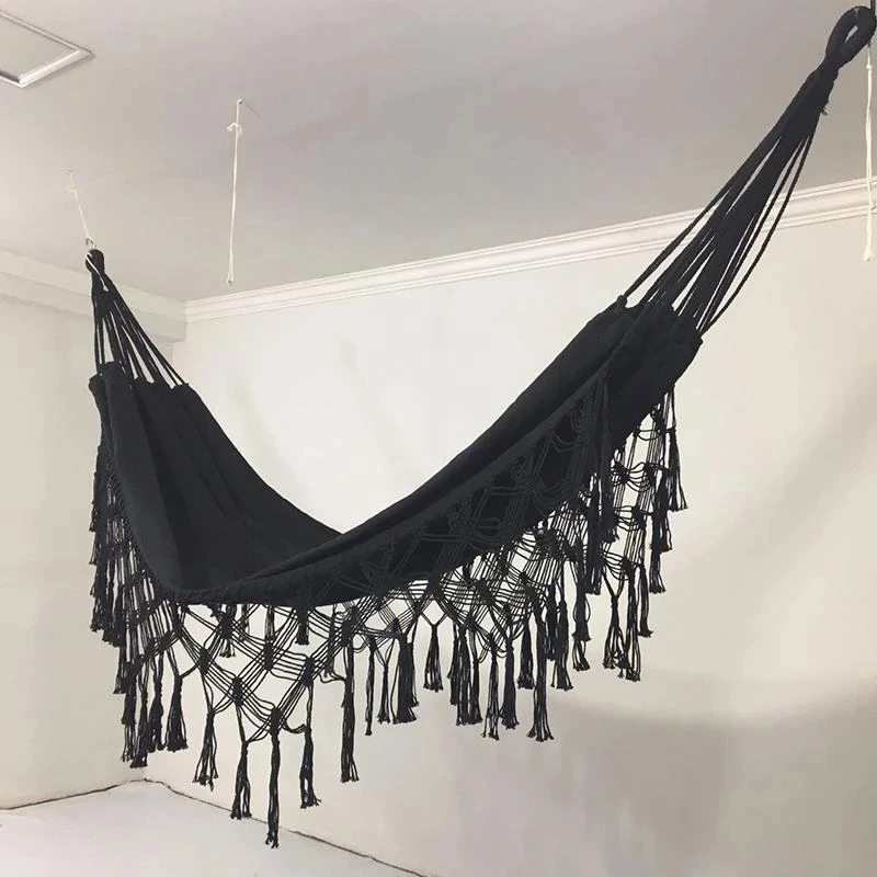 2 Person Hammock Boho Large Brazilian Macrame Fringe Double Deluxe Hammock Swing Net Chair for Out/Indoor Patio Porch Decor