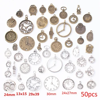 

50pcs 25pcs Metal Mixed Charms Pendants Timepiece Clock Charm Bracelets Necklaces Accessories for Wholesale Jewelry Making DIY