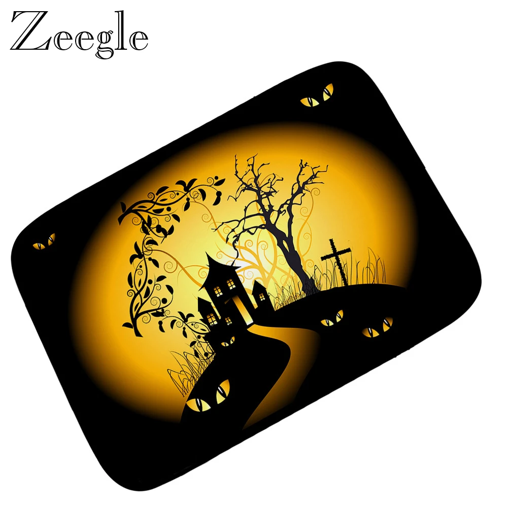 Zeegle Door Mat Cartoon Halloween Funny Floor Mat Anti-slip Bathroom Carpet Kitchen Rug Bedside Carpet Mat Absorbent Outdoor Mat