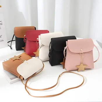 

Girl Shoulder Bags Wave Mini Five-pointed Star Tassel Handbag Card Mobile Phone Bag Leather Messenger Shoulder Bag bolso mujer