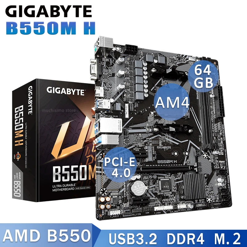 Для Gigabyte B550M H системная плата AMD B550 AM4 DDR4 5000(O.C.)MHz Desktop Placa-MOM PCI-E 4 0 HDMI SATA USB3.2 VGA Новый |