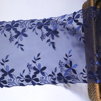 

1 meter 21.5 cm Width dark blue flowers embroidered lace trim blue Mesh lace fabrics Lingerie bra underwear Dress clothes sewing