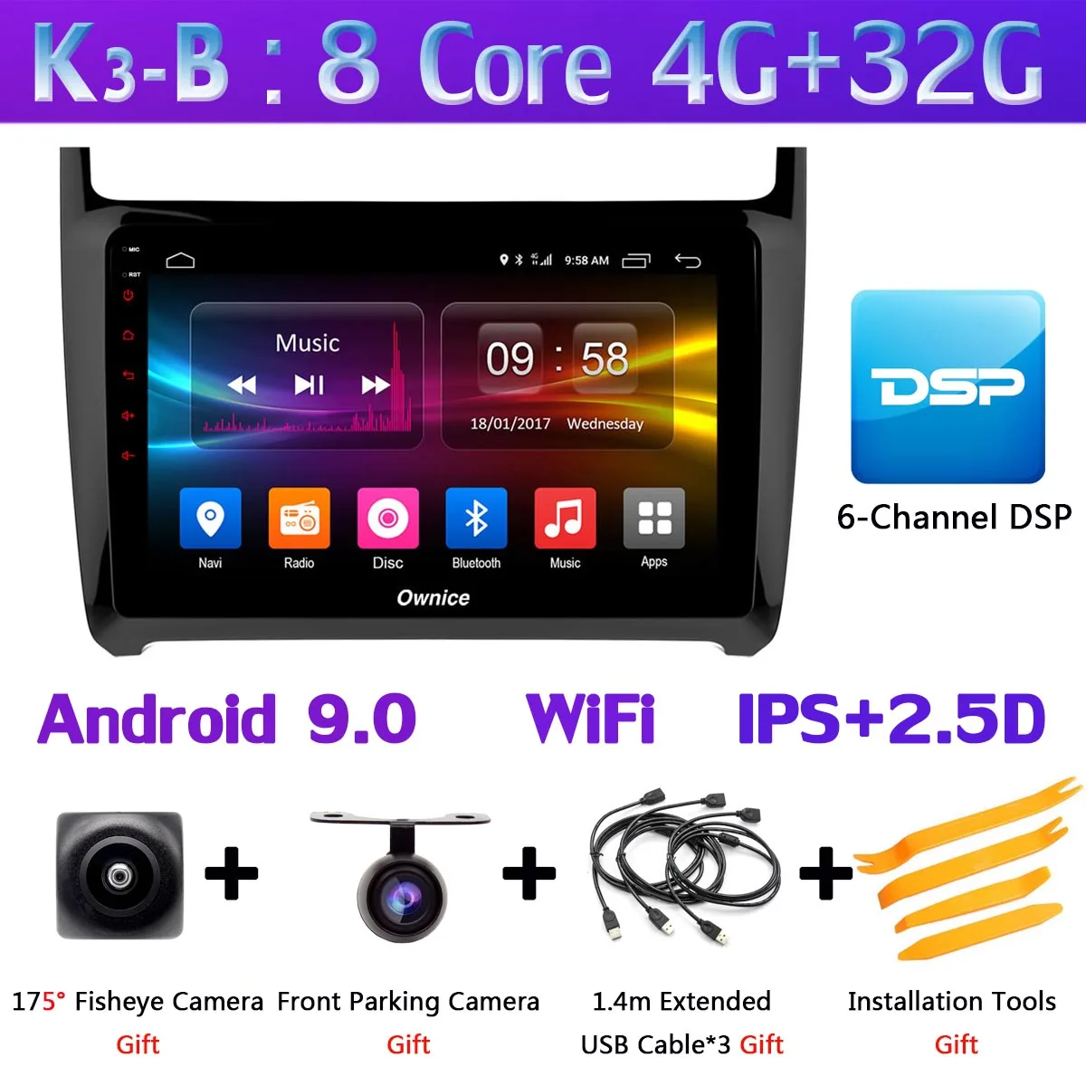 360 ° 4×AHD камера 4G WiFi Android 9,0 8 ядер 4 Гб+ 64 Гб DSP SPDIF CarPlay Автомобильный мультимедийный плеер для VW Polo 2011- gps радио - Цвет: K3-B