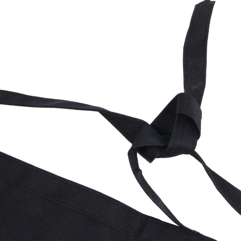 Black Half Apron Ladies Mens Chefs Waiter With 2 Pockets Bar Short Waist Solid