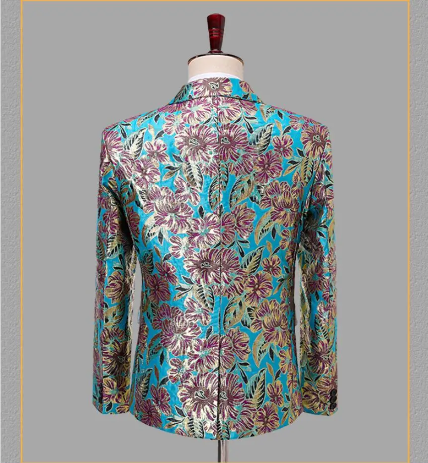 S-5XL New Fit Slim Fashion Flower Blazer Men Singers Host Dj Show Suit Jacket Stage Costumes Bridegroom Wedding Dress Plus Size