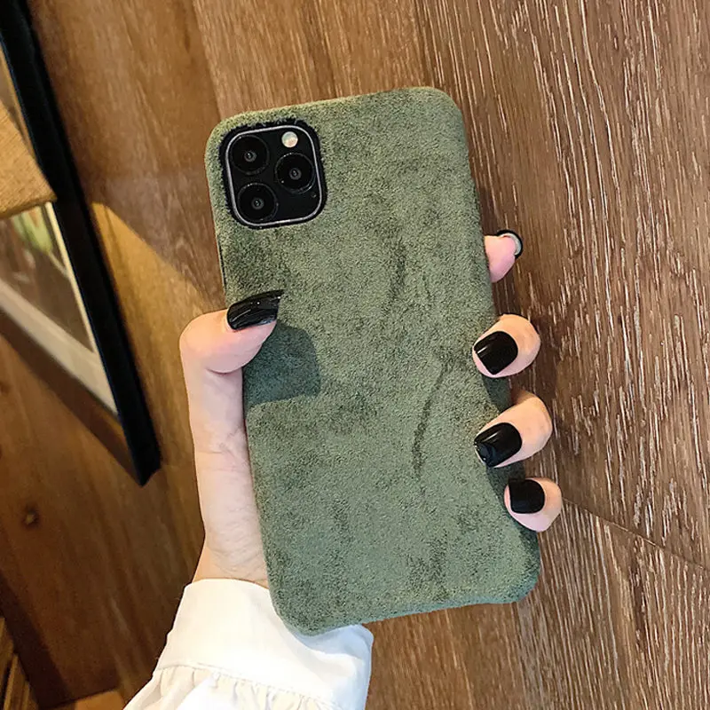 DG Lovebay плюшевый чехол для телефона для iPhone 7 8 Plus 11 Pro X XR XS Max пушистая ткань сплошной цвет оболочки Мягкий из ПУ для задней крышки для iPhone 11 - Цвет: DG