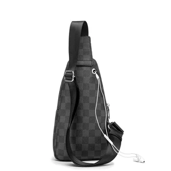 

horizonplus check pattern fashion trendy men chest bag male breast bag vegan leather