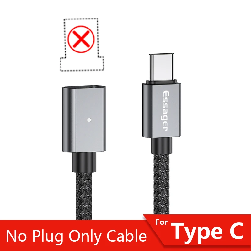 No Plug Only Cable Магнитный кабель Essager 5A с разъемом usb type C и USB C для MacBook Pro 100 Вт, магнитное зарядное устройство PD, USB-C кабель type-C для samsung Note 10 - Цвет: No Plug Only Cable