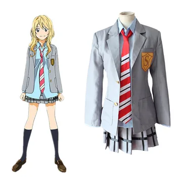

Your Lie in April Miyazono Kaori Arima Kousei Cosplay Costume Japanese Anime School Uniforms Halloween Suit(Coat + Skirt + Tie)
