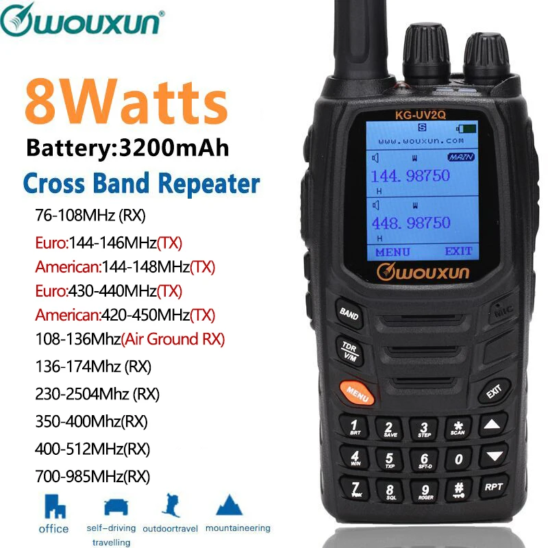 Wouxun KG-UV2Q 7 bands/Air Band 8Watts High Power Cross band Repeater Portable Radio Upgrade KG-UV9D Plus Walkie Talkie | Мобильные
