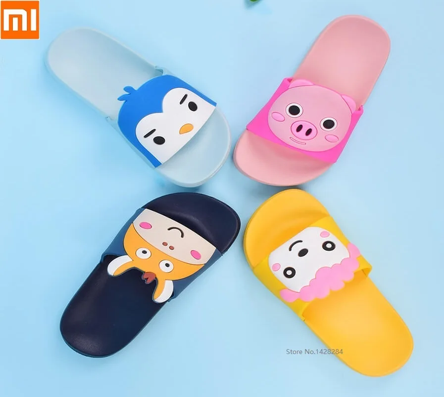 Xiaomi/детские тапочки с рисунками из мультфильмов; удобные нескользящие шлепанцы для защиты окружающей среды; летняя пляжная обувь для мальчиков и девочек