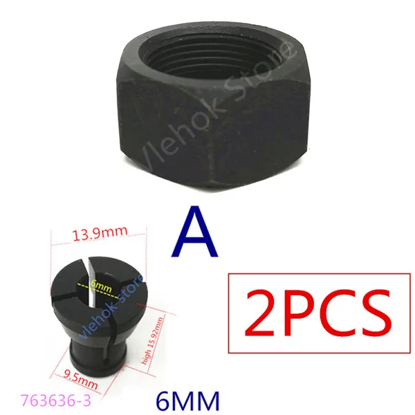 Втулка Конусная Зажимная гайка для MAKITA 763637-1 6,35 мм 763615-1 763636-3 RT0700C RT0700CX2 RT0700CX3 RP0900 RT0701 3621 3621A 3620 MT361 - Цвет: 2PCS