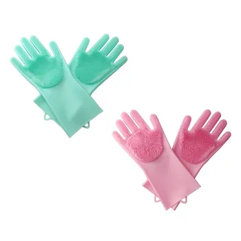 

Behogar 1 Pair Cleaning Sponge Gloves Silicone Reusable Brush Scrubber Gloves for Household Cleaning Washing Kitchen Clean Tools