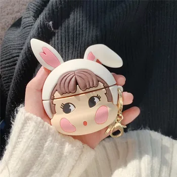 

Hot 3D Doll Bunny Girls Silicon Wireless Earphone Charging Cover Bag for Apple AirPods 1 2 Pro Bluetooth Box Headset Case