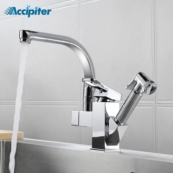 

Kitchen Faucet Single Handle Sink Tap Faucet Brass Chrome Faucet 360 ° Rotation Pull-out Robot Mixer Tap Hot Cold Water Tap