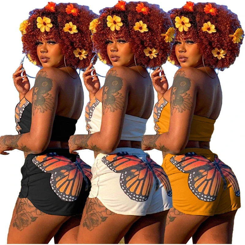 pj sets Bulk Items Wholesale Lots Summer Biker Shorts 2 Piece Set Women Crop Top Shorts Set Butterfly Print Bodycon Club Outfits Women coord sets women