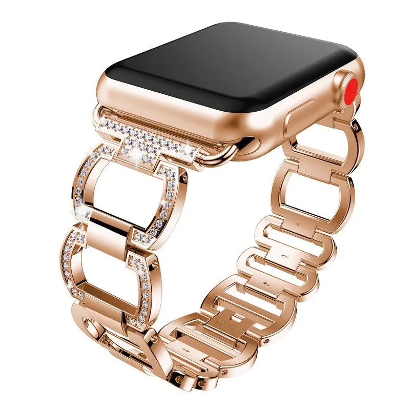 Rose Gold Для Apple Watch, серия 5, 4, 3, 2, 1, 44 мм, 40 мм, 42 мм, 38 мм, женские часы из нержавеющей стали с бриллиантами, браслет, дамский браслет для iWatch - Цвет ремешка: Rose Gold