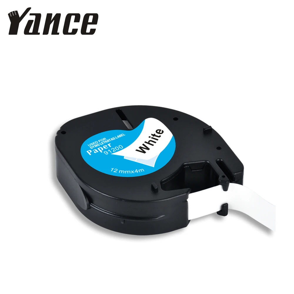 Yance 91200 호환 Dymo Letratag 테이프 12mm 검정색 흰색 종이 테이프 LT 91331 91330 18769 LT91200 LT-100H 라벨 프린터 용