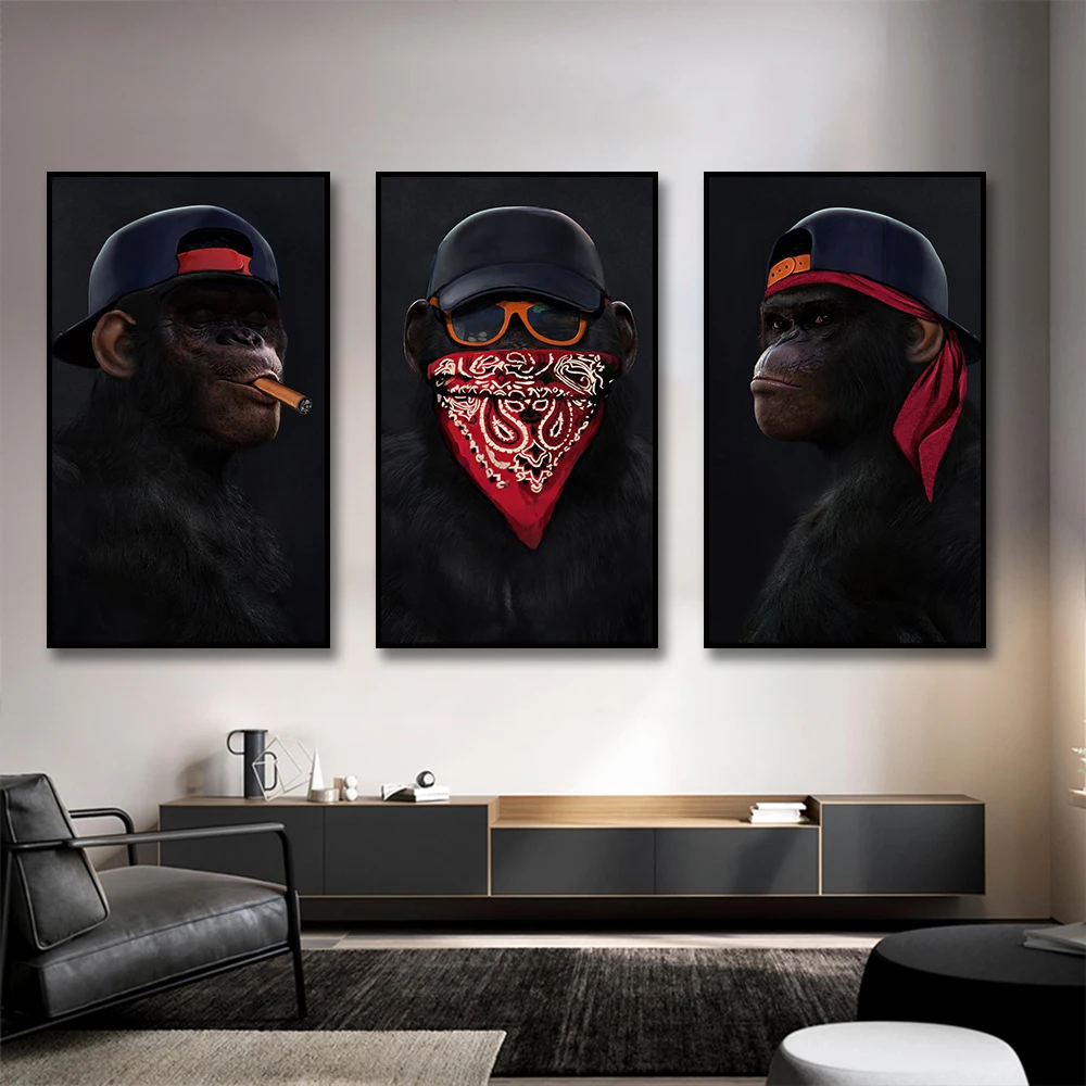 Black & white 3 Modern Wise Swag Monkeys Abstract Canvas Wall Art Picture Print