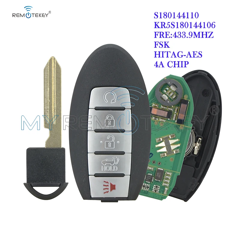 Remtekey S180144110 5 Button 433mhz 4A Chip KR5S180144106 285E3-6FL7B Smart Car Key For Nissan Rogue 2017 2018