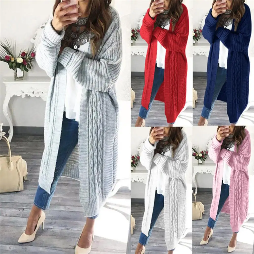 

Hot Autumn Winter Solid Color Women Warm Open Front Knit Sweater Coat Long Cardigan