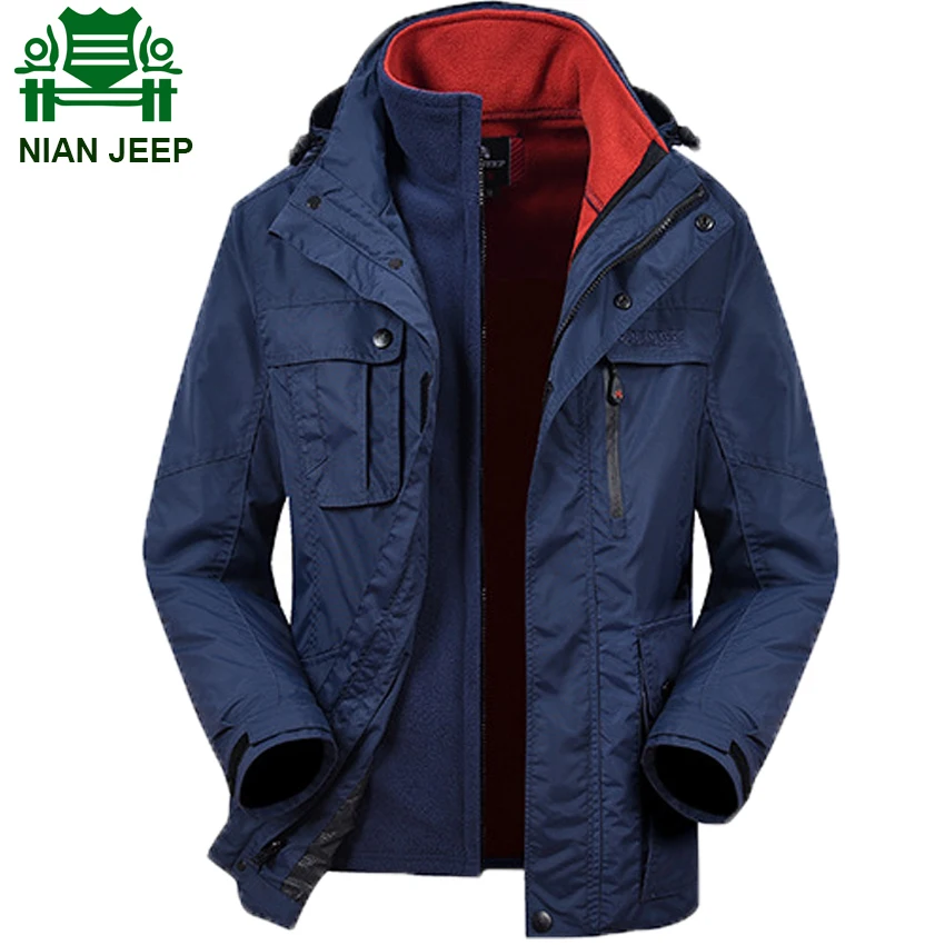 

NIAN JEEP Brand Clothing Windbreaker and Waterproof Winter Thicken Jacket Coat With Detachable Hat and Liner 168