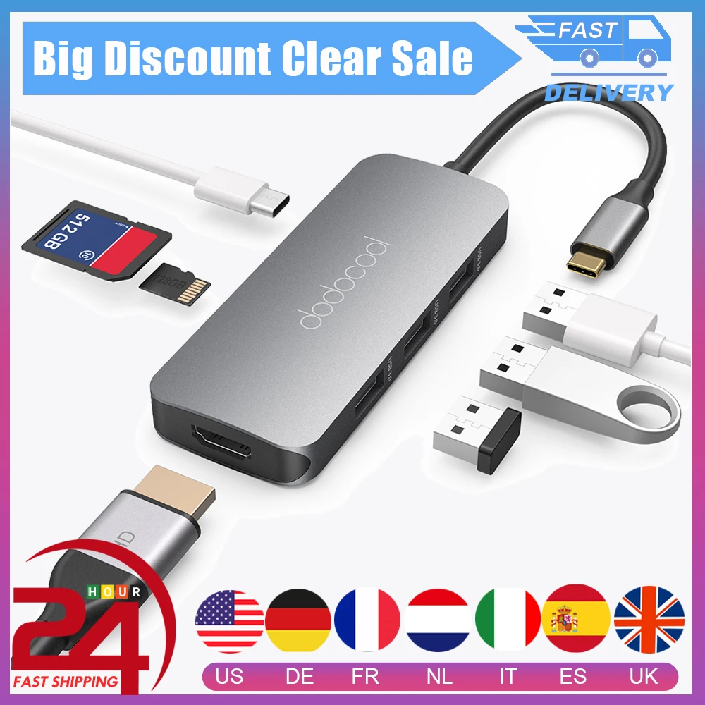 Многофункциональный концентратор dodocool 7 в 1 для MacBook Pro usb хаб с 3 портами USB 0 4K HD