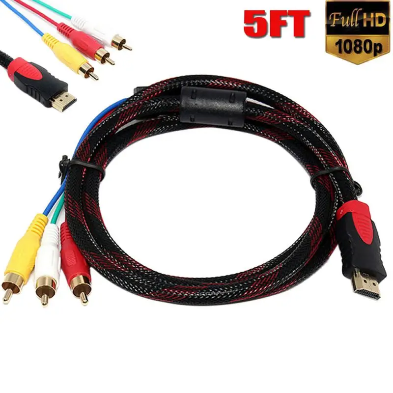  150 centimetri US 5FT Nero HDMI A 3-RCA Audio Video Component AV Cavo Dell'adattatore del Convertit