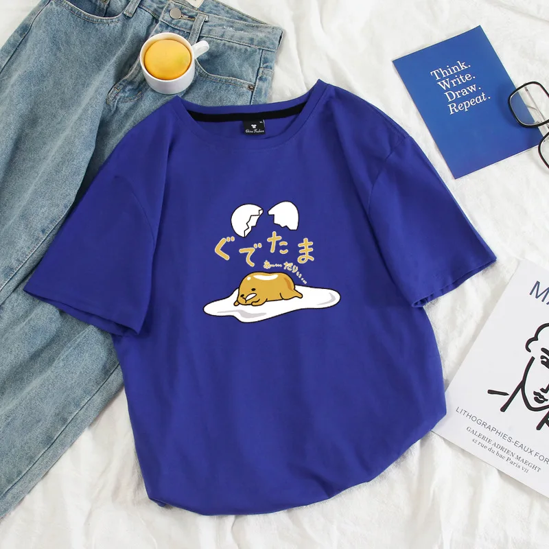 Японское аниме яичный желток ленивый милый Gudetama ленивый желток Kawaii Футболка женская хлопковая Футболка с мультяшным принтом Harajuku женская футболка