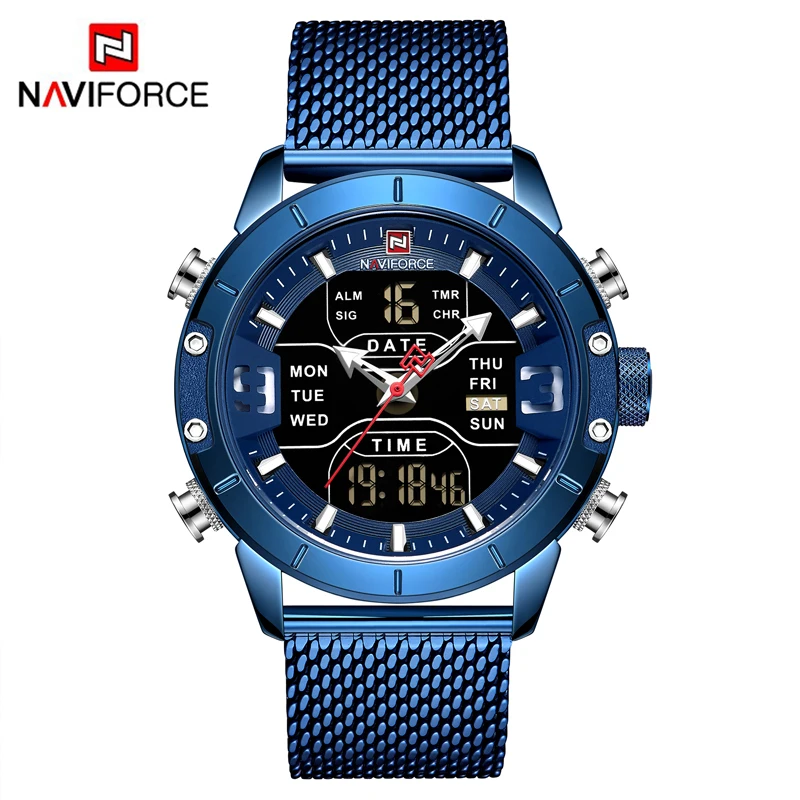 NAVIFORCE мужские часы топ люксовый бренд мужские спортивные часы мужские кварцевые светодиодный цифровые часы мужские полностью стальные военные наручные часы