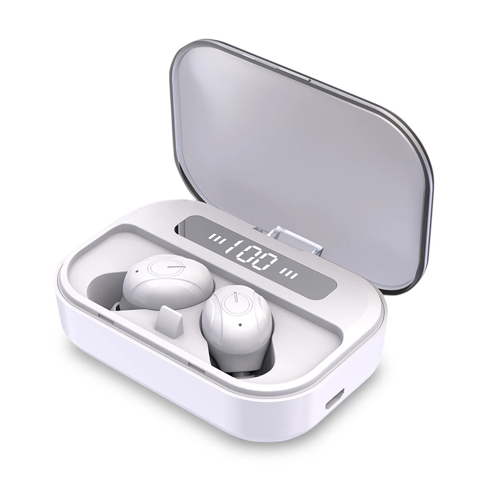 Беспроводные Bluetooth наушники TWS Sport Bass светодиодный цифровой дисплей бинауральные наушники с 3500 мАч зарядным устройством для xiaomi - Цвет: white
