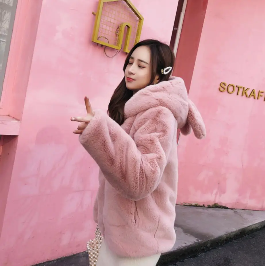 Harajuku женские каваи толстовки плюшевое пальто из искусственного меха теплая верхняя одежда с капюшоном свободные осень зима Корейская женская куртка r1648