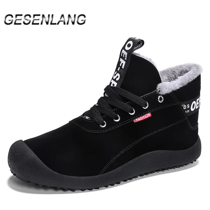 Tanie Męskie Plus futrzane buty do chodzenia skórzane ciepłe antypoślizgowe zimowe buty śnieżne wytrzymałe gumowe duże rozmiary Casual męskie botki na zewnątrz Hot