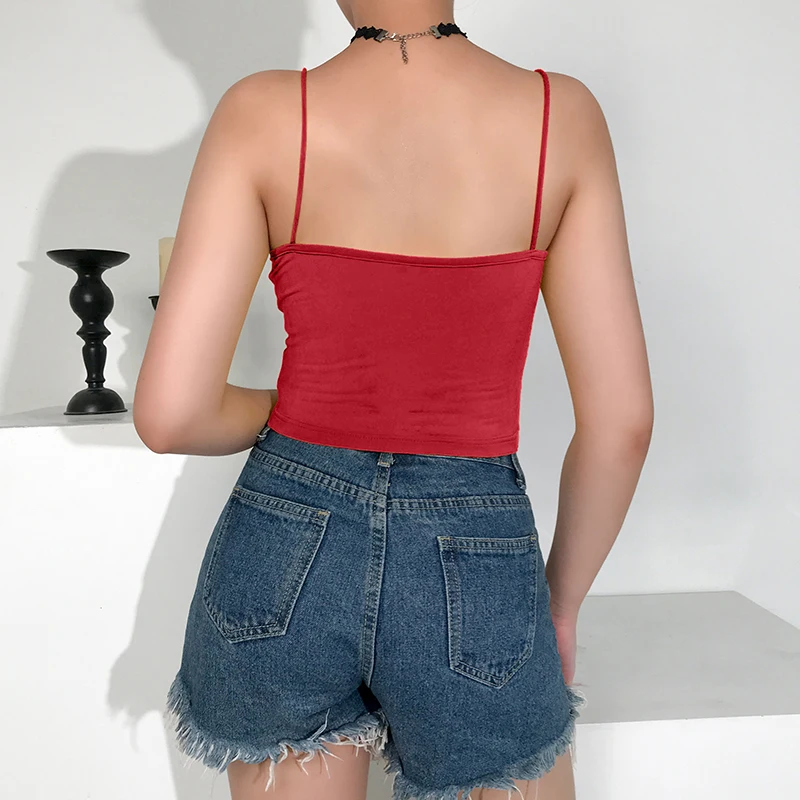 Rapcopter Sleevelesss женский однотонный Повседневный укороченный кроп-топ с открытой спиной Harajuku Летняя мода Camis Дамский китайский стиль хлопок облегающий Топ
