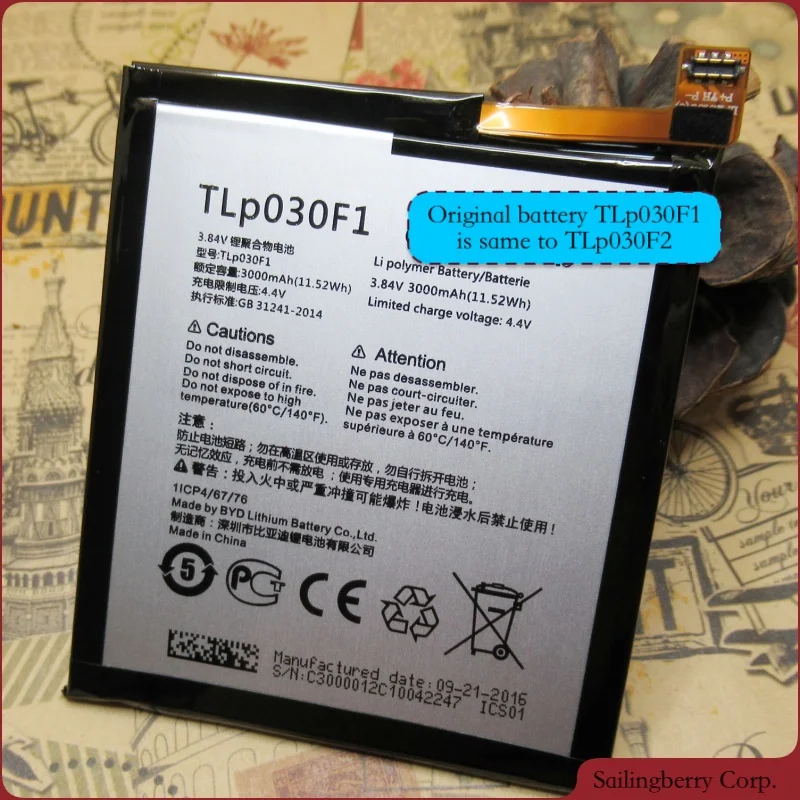 Аккумулятор подходит для Alcatel TCL Mobile Idol 4S OT-6070/TCL950/Blackberry DTEK60 с аккумулятором модели TLp030F2 или TLp030F1