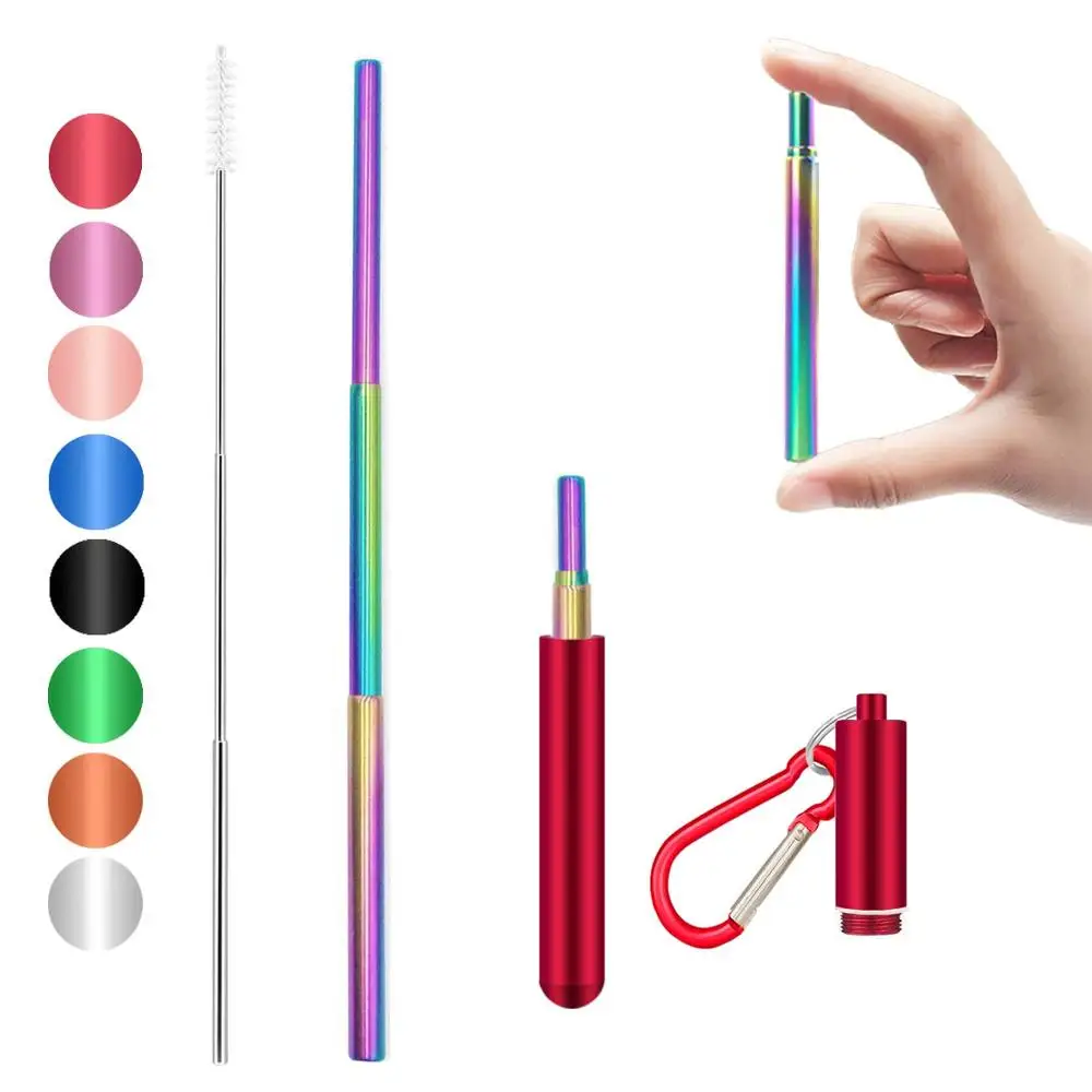 08 Creative Stainless Steel Metal Drinking Straws Telescopic Reusable Travel Portable Drinking Straw with Straws Cleaner Brush Set - Цвет: 08