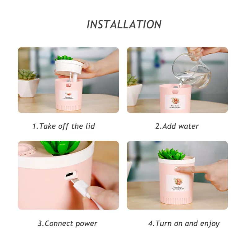 350ml USB Plant Air Humidifier Aromatherapy For Home Essential Oil Diffuser With Night Lights Air Mist Maker Mini Humidifiers